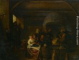 Drinking Canvas Paintings - The Interior of a Tavern with Peasants Cavorting and Drinking